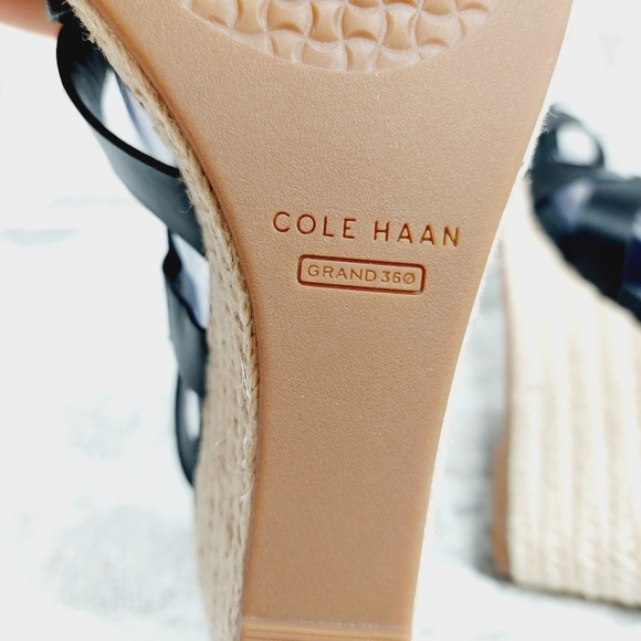 NEW Cole Haan Crystal Black Leather Buckle Sling Back Summer Wedge Sandals H328 - Picture 11 of 14